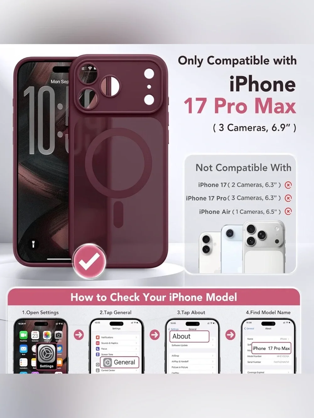 Magnetic & Shockproof for iPhone 17 Pro Max Case Wine Red